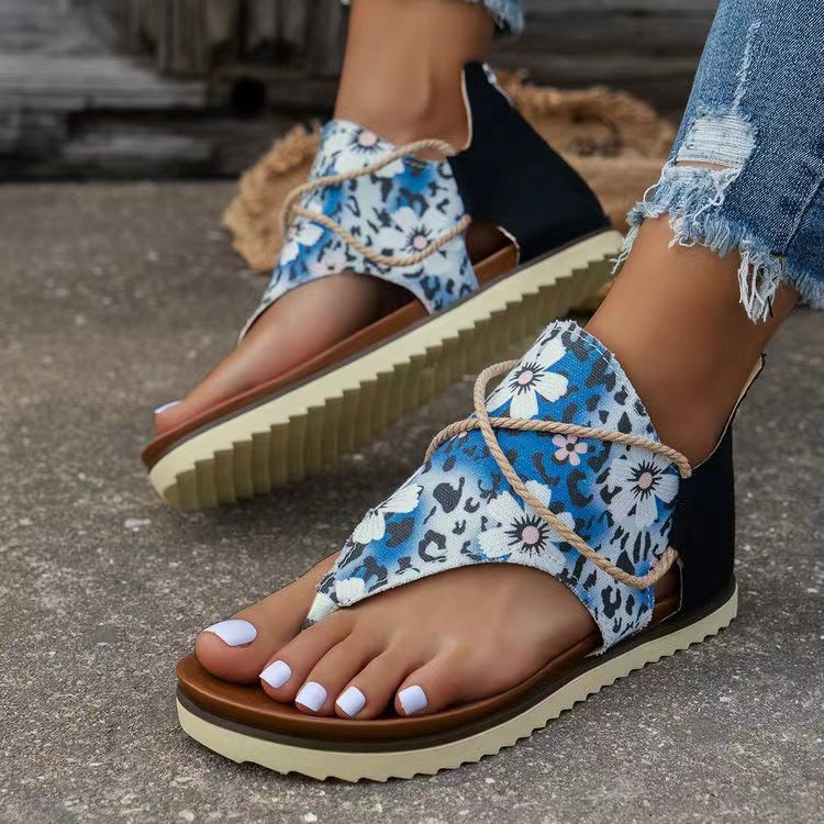 Flip-Toe Printed Flat Sandals