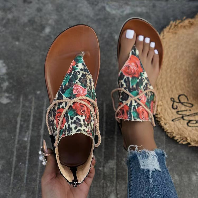 Flip-Toe Printed Flat Sandals