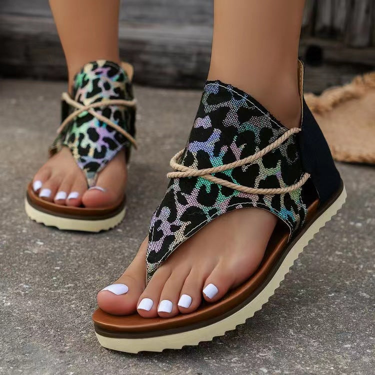 Flip-Toe Printed Flat Sandals