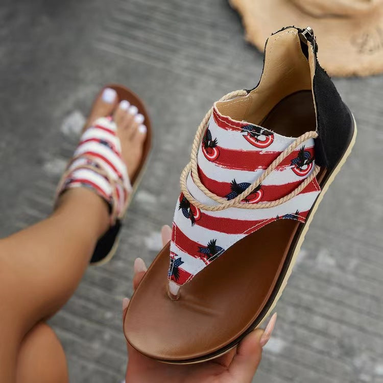 Flip-Toe Printed Flat Sandals