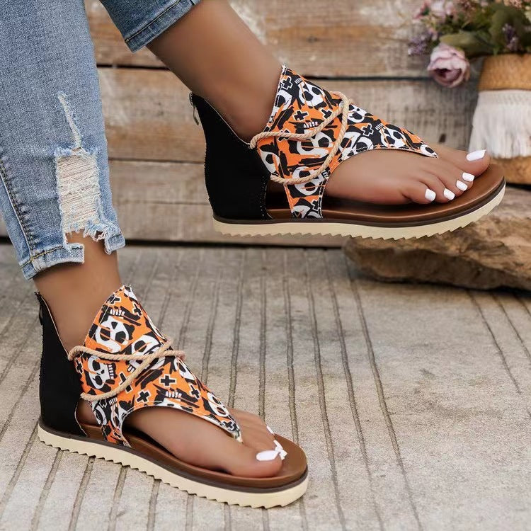 Flip-Toe Printed Flat Sandals