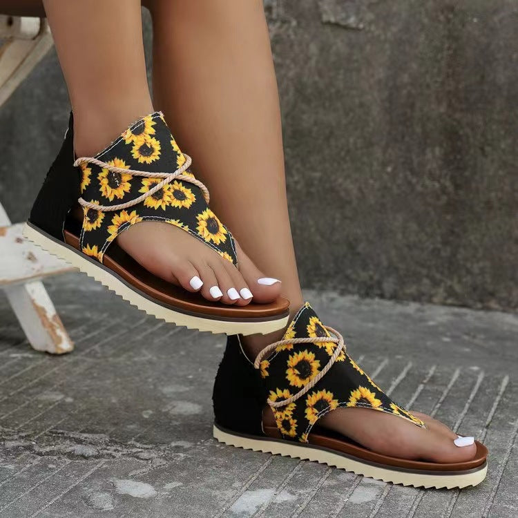 Flip-Toe Printed Flat Sandals