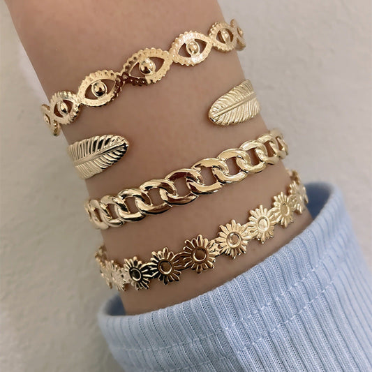 Flower Chain Leaf Bracelet Set